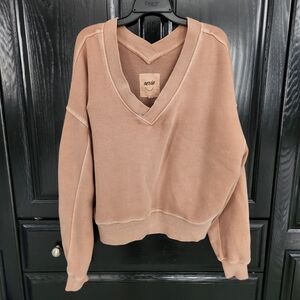 Aerie Women's Tan V-Neck Sweater